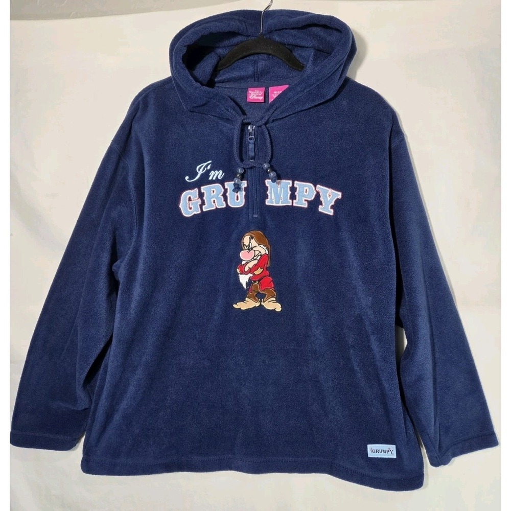 Disney Grumpy Fleece Hoodie Women Medium Navy Blue Quarter Zip Pullover